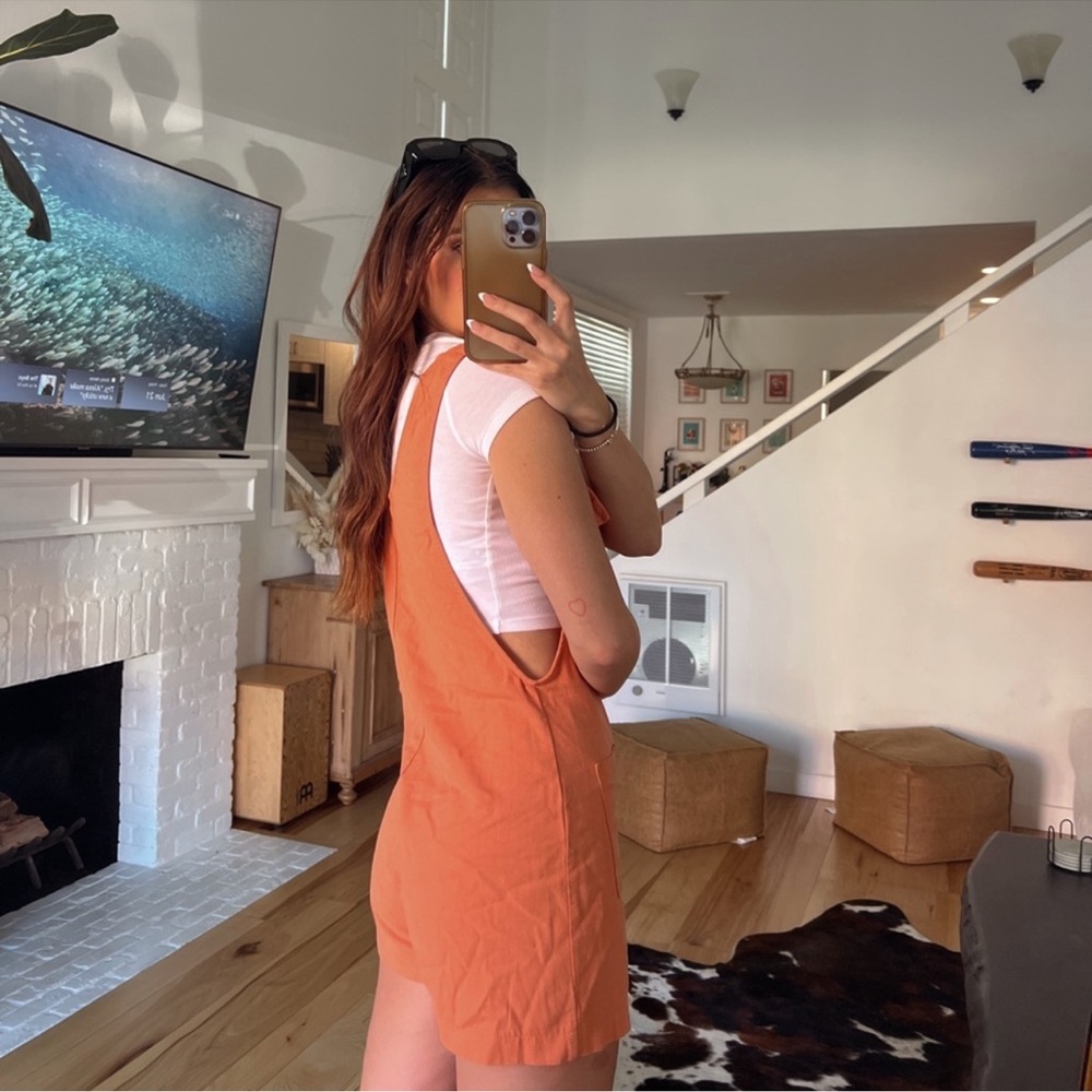 Orange Button-Front Romper - Picture 2 of 6